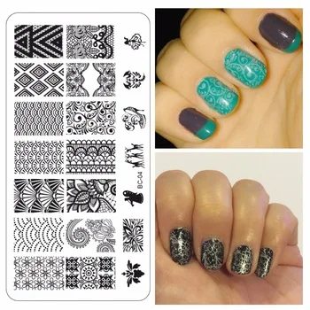 WUF 1 Pc Fashion Lace Design Nail Stamping Plates Nail Art Image Konad /Stamp Plates Nails Set Template Nail Tools