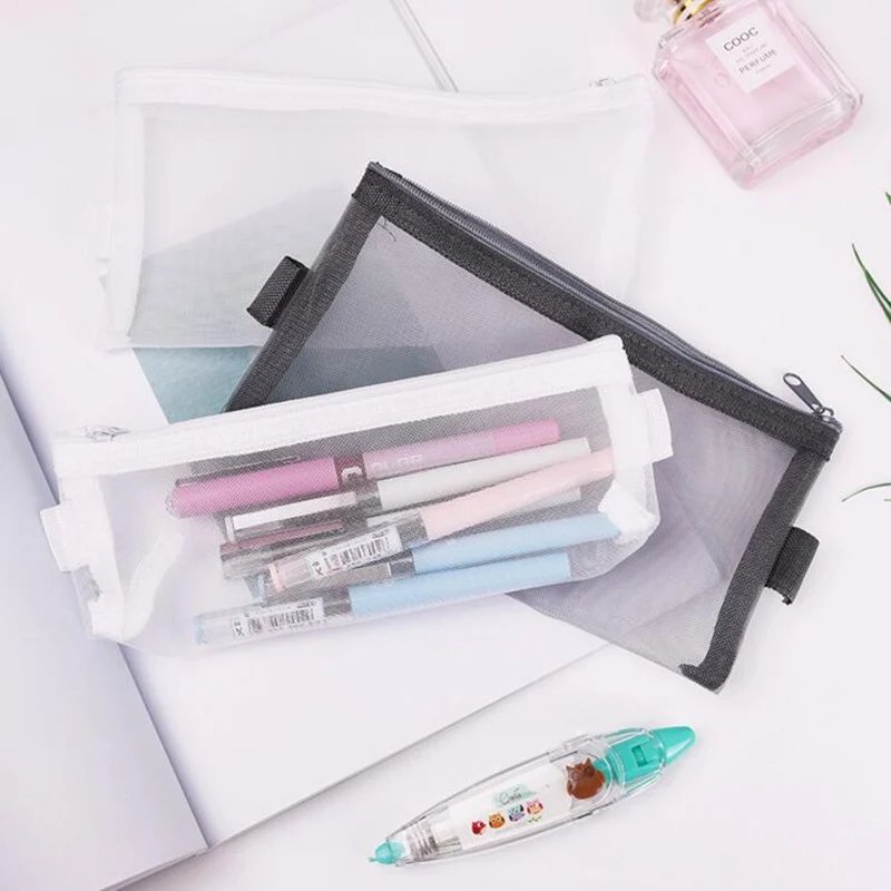 Transparent Mesh Travel Cosmetic Bag White And Black Casual Makeup Bag Clutch Large Capacity Zipper Toiletry Kit Organizer Case