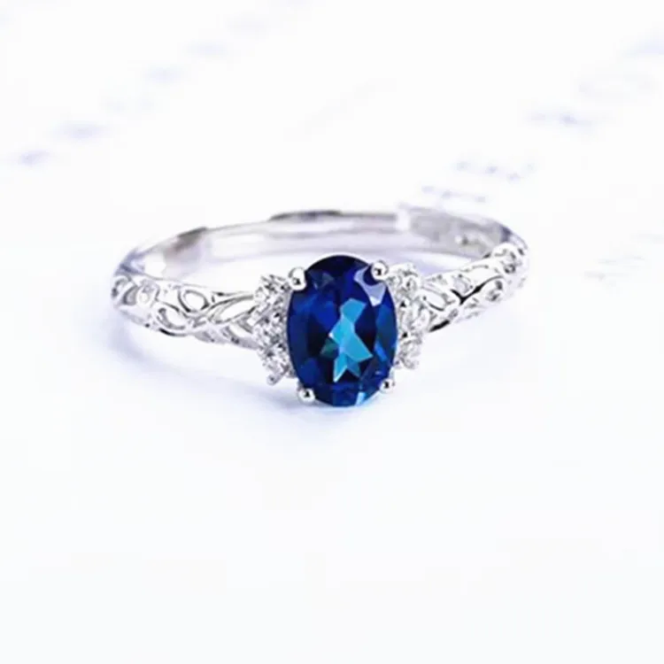 

925 Silver Natural Blue Topaz Ring with adjustable opening YBA08
