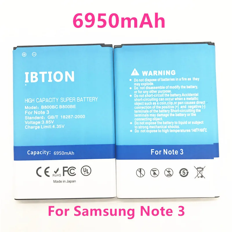 

IBTION 6950mAh B800BE B800BU B800BC Battery For Samsung Note 3 Battery N9005 N900A N900 N9002 N9008 Note3 Note III N9000 Battery