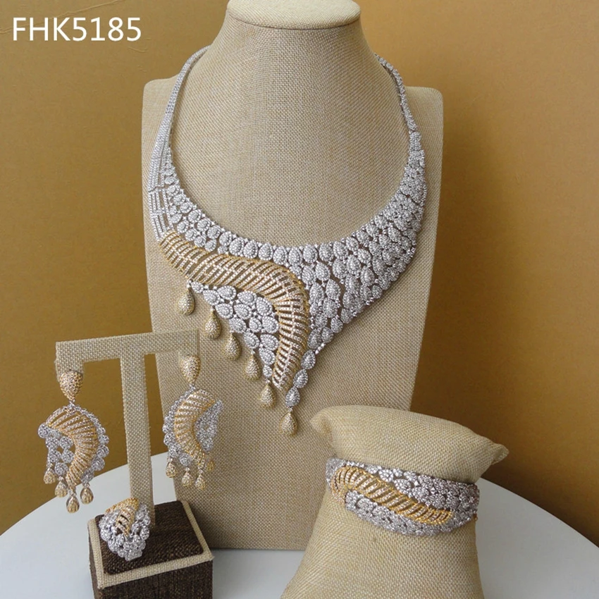 

2019 Yuminglai Dubai Unique Design Costume Jewelry Luxury Cubic Zircon Jewelry Sets Bridal Jewelry for Women FHK5185
