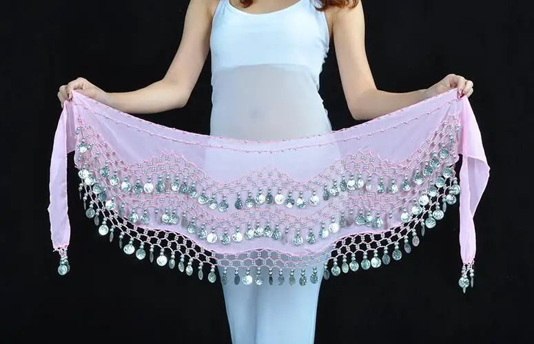 1pcs resell Egypt belly dance stage wear 128 golden/silver coins hip wraps scarf  waist belt 12 colors