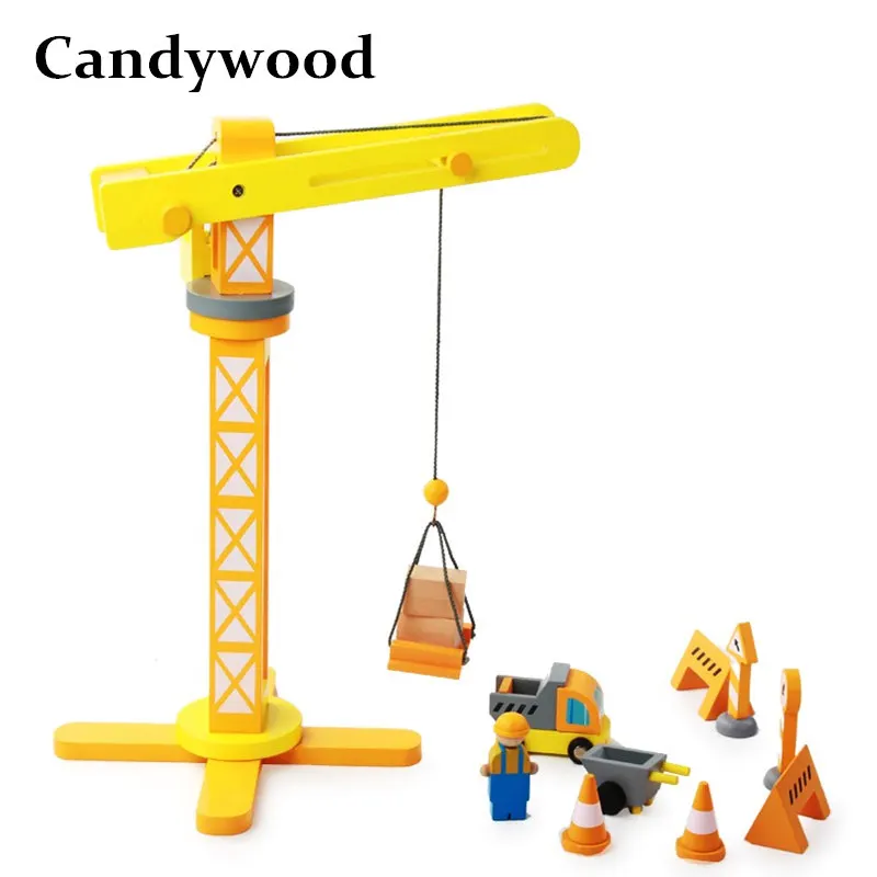 Candywood Assemble Crane Model Building Kits Children Educational Creative Simulation Blocks wooden toys for boy gifts