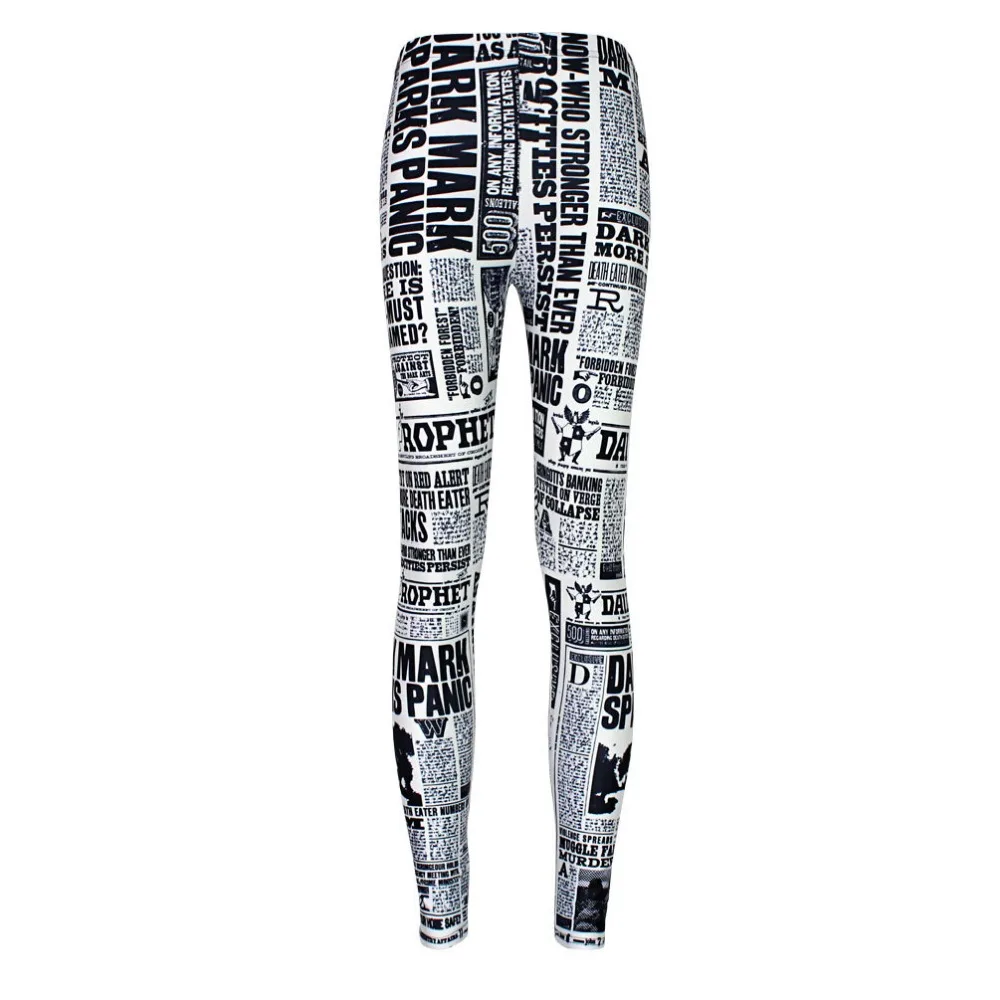Fashion Women Daily Newspaper Print Leggings Slim Fit Thin Elastic