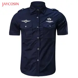 Jaycosin одежда рубашка мужская Военная короткий рукав Повседневная летняя однотонная карман свободные свитеры с пуговицами v-образным