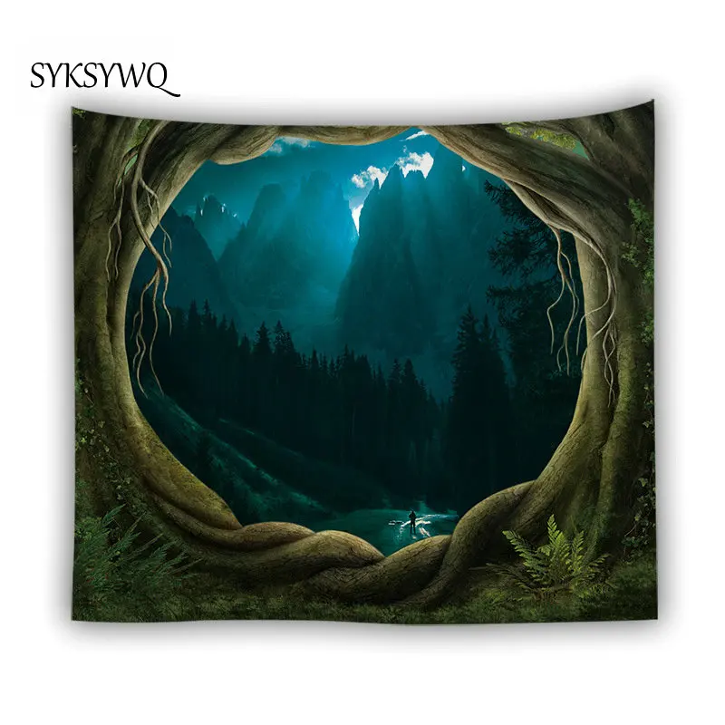

tree hole mountain tapestry wall drap plage bohemian decoration forest wall carpet curtain wandkleed