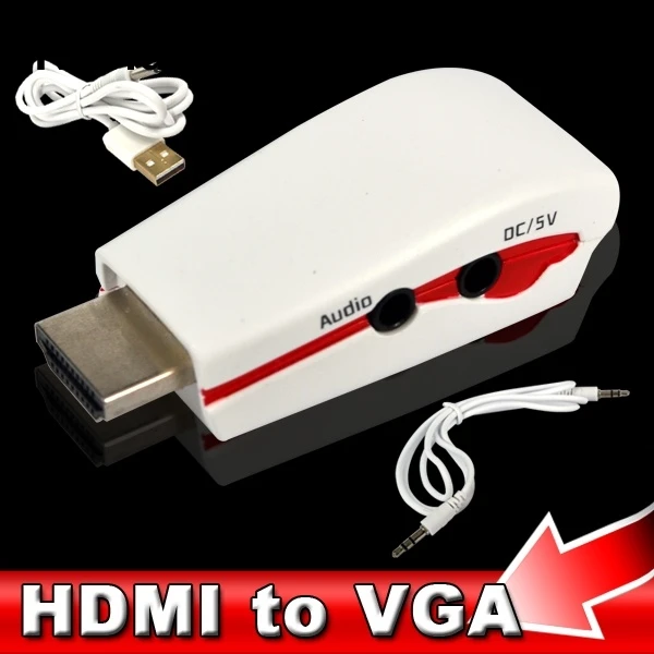 

HDMI to VGA Adapter Male to Female Conversion Connector 1080P for Tablet Laptop HDTV DVD with 3.5mm audio Cable USB Power Cable
