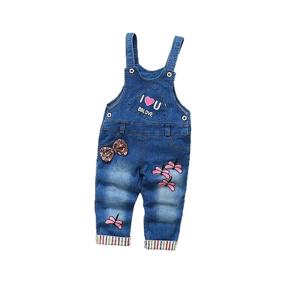 BibiCola baby girls pants spring strap denim jumpsuit kids girls casual