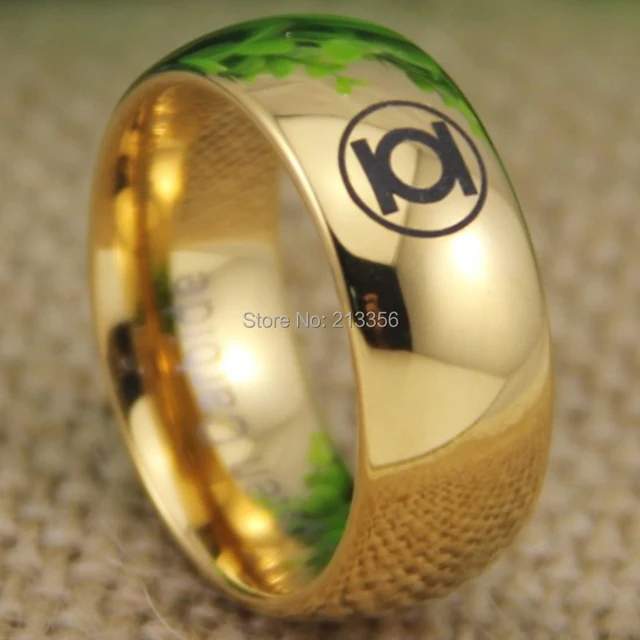 free shipping usa uk canada russia brazil hot selling 8mm shiny golden dome green lantern super - Green Lantern Wedding Ring free shipping usa uk canada russia brazil hot selling 8mm shiny golden dome green lantern super - Green Lantern Wedding Ring