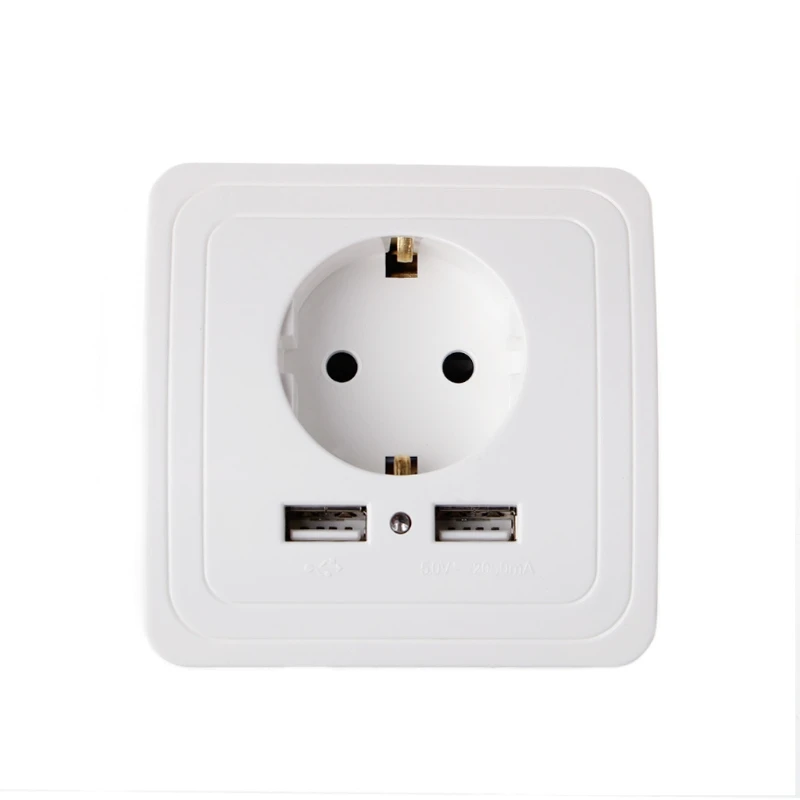 

Dual USB Port 5V 2A Wall Charger Adapter Electric EU Plug Socket Switch Power Dock Station Charging Outlet Panel White-M18