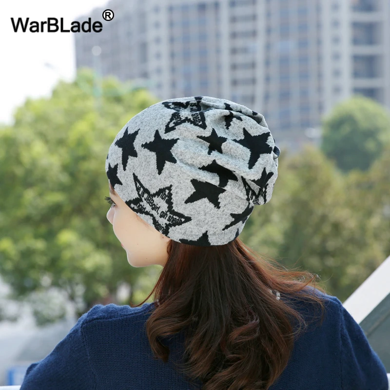 

WarBLade New Spring Autumn Two Used Scarf Hat Pattern Star Casual Beanies For Men Women Knitted Winter Hats Hip-hop Skullies