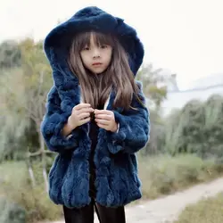 Новинка 2017 года, детское зимнее теплое пальто с натуральным кроличьим мехом для девочек, 100% однотонное Детское пальто с кроличьим мехом