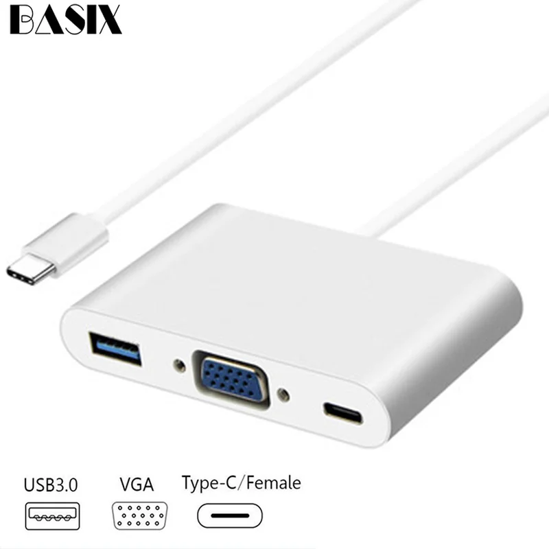 

Basix Type C To VGA Adapter Usb C Hub USB 3.0 Splitter USB-C Charging Converter HUB Adapter Cable for Macbook Google USB-C Hub