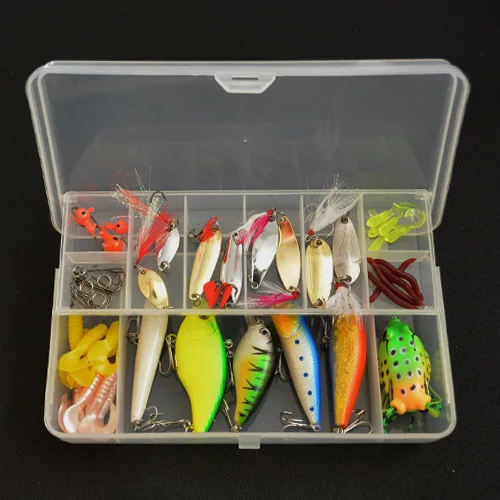 

53pcs/lot Lure Kit Rattlin Minnow Popper Frog Bait Spoon Silicone Baits Fishing Tackle Accessories Fishing Lure Set