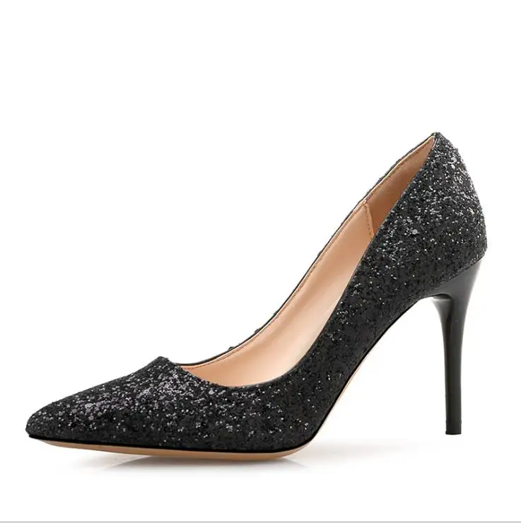 

Sequined pointed shallow mouth high heel women's fine with single shoes gradient wedding shoes 2019 new autumn women's shoes