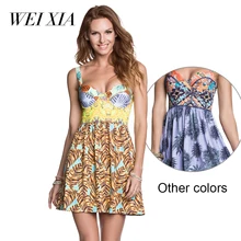 

WEIXIA 2018 summer bikini set swimsuit Print swimwear Tight women Long skirt Beach bride squad bathing two-piece separa Lovely