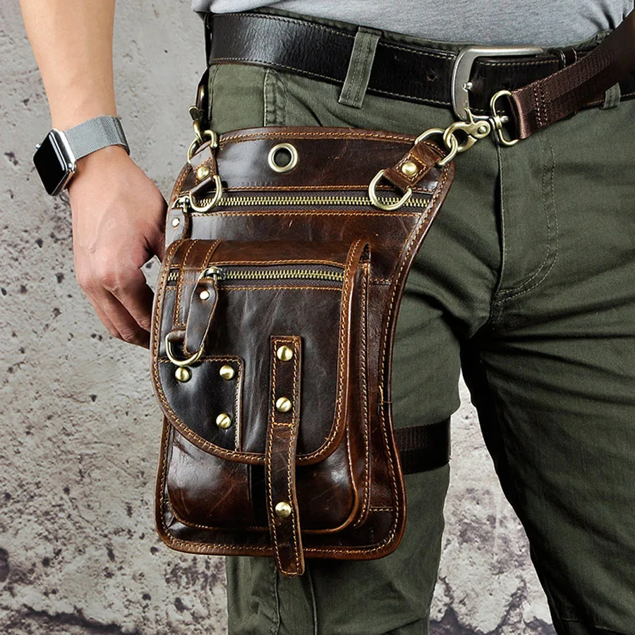 Men's Genuine Leather Thigh Drop Leg Bag Men Military Motorcycle