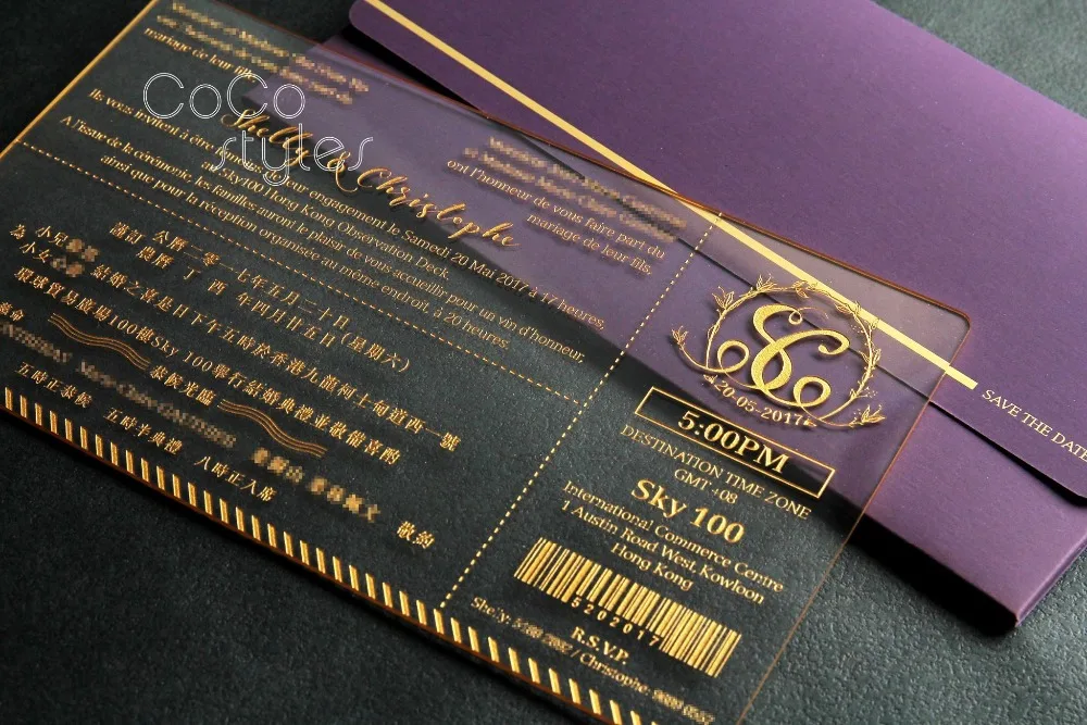 us 520 0 cocostyles bespoke luxury engraving acrylic invitation card with gold foiling envelope for destination wedding in cards invitations from envelope for invitations
