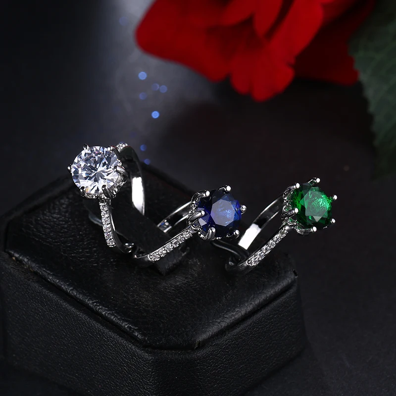 JY высококачественные элегантные 2ct большие чешские камни кольца 6 зубец Свадебное обручальное кольцо женские модные ювелирные изделия AR103