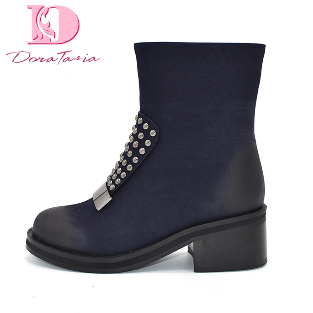 

Doratasia brand new rivets winter western boots woman shoes plus size 42 chucky heel top quality shoes woman suede boots women