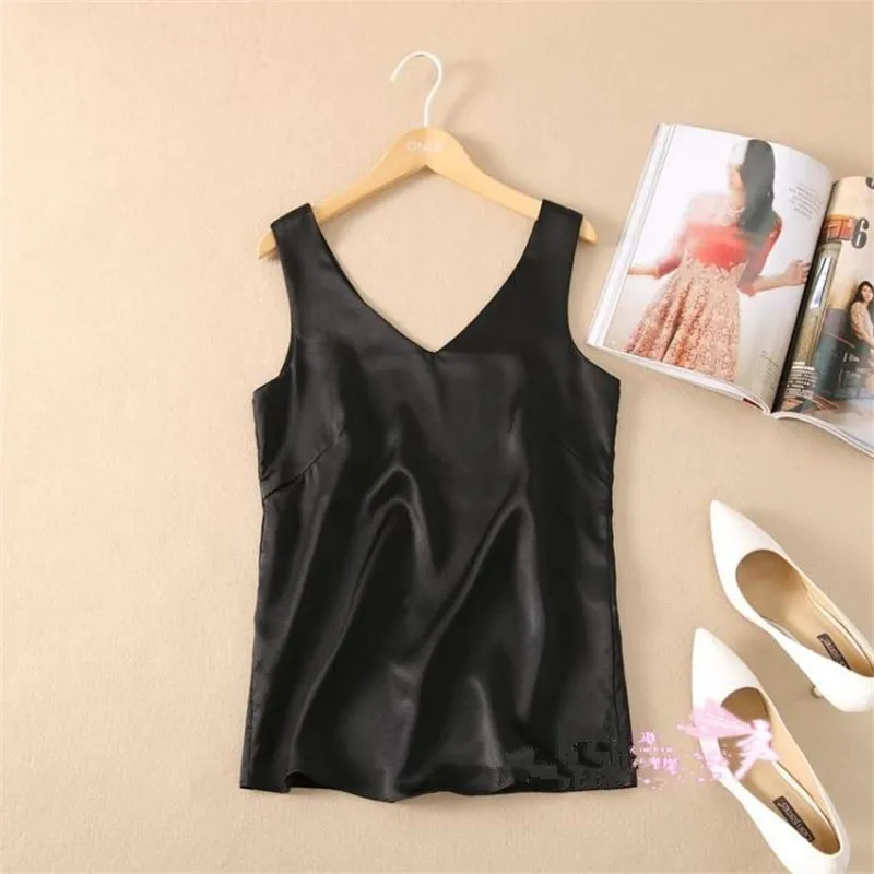 

Women Hedging O-neck Tees Female Summer Plus Size 100% Silk Tanks Woman plus size Solid 100% Silk Thin Breathable Silk Tops