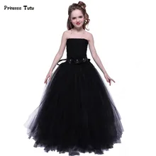 Тюлевое платье с цветочным узором для девочек черное детское платье-пачка вечерние бальные платья принцессы, Детские праздничные платья на день рождения, костюм для Хэллоуина