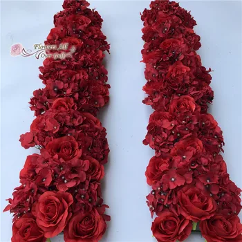 

Artificial silk Flower Runner red rose and red Hydrangea for Wedding arch square pavilion corners decorative Flower row