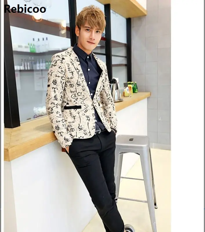

Fashion Cotton Mens 2018 new arrival Arrival Men Spring Stylish Slim Sleeve Flowers blazer men Jacket Business Dress suit