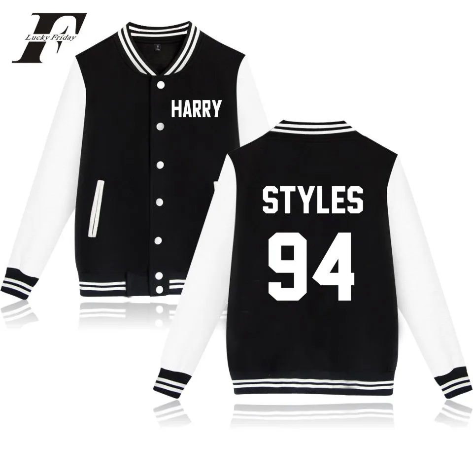 

LUCKYFRIDAYF One Direction Harry Styles Baseball Jackets Sweatshirts Women/Men Button Print Uniform Winter Casual Outwear Coat