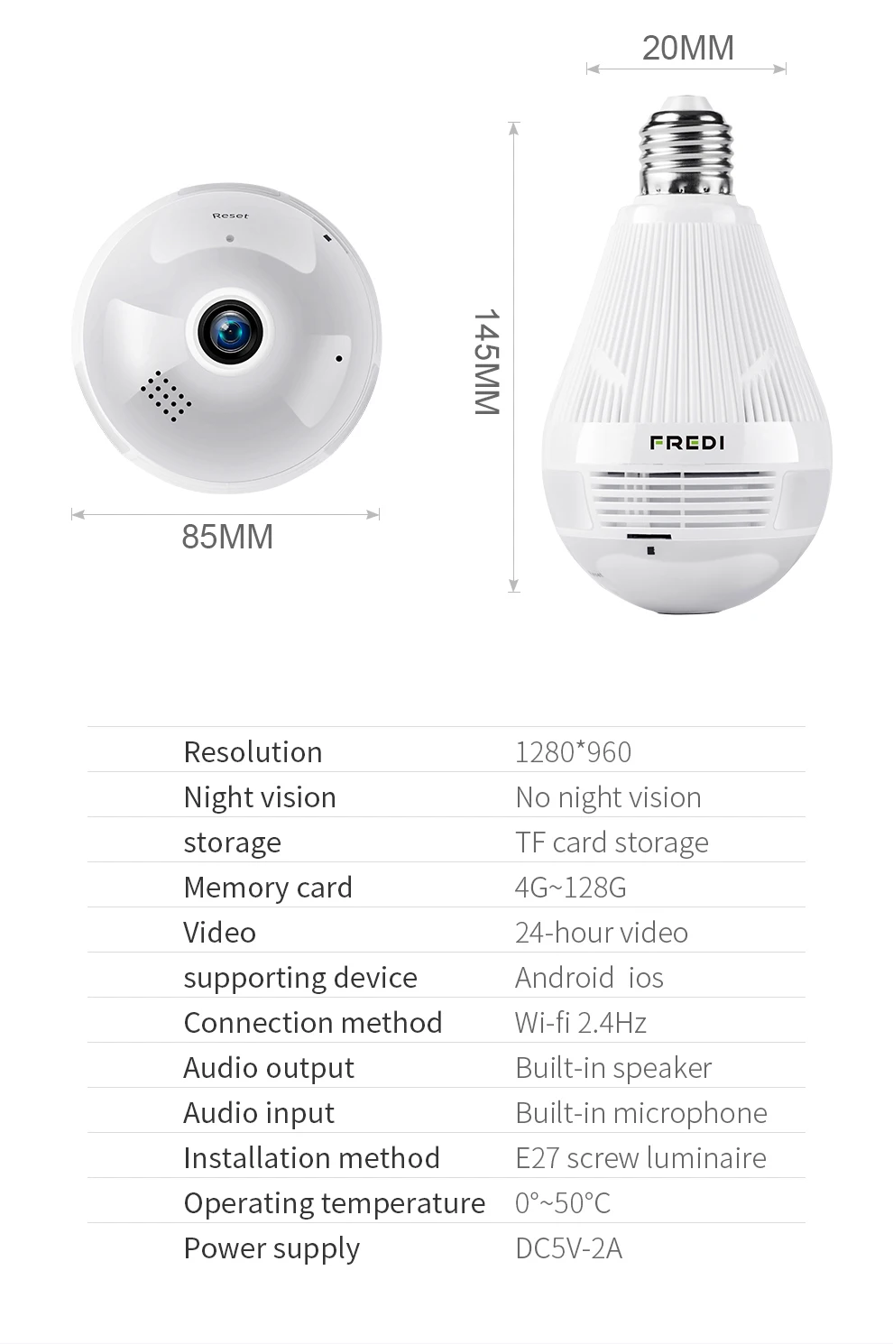 FREDI, 960 P, ip-камера рыбий глаз, Wi-Fi, 360 градусов, угол обзора, светильник, лампа, лампа для наблюдения, камера безопасности, домашняя камера видеонаблюдения