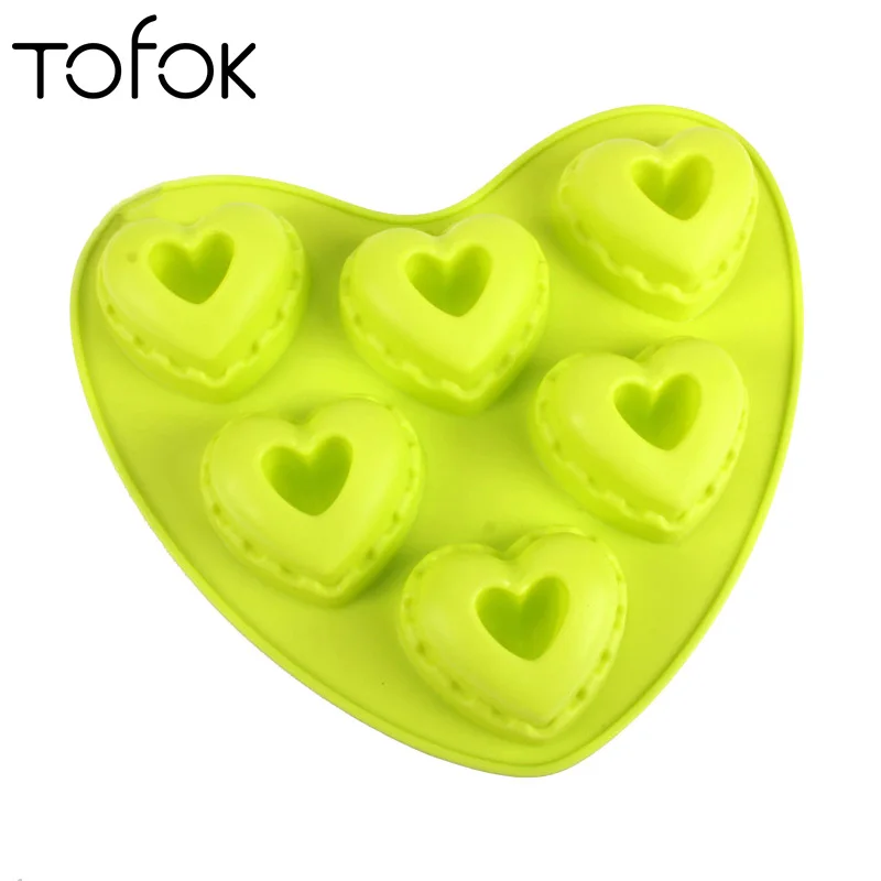 

Tofok 6 Cavity Love Heart Shape Silicone Cake Pan Baking Pastry Tools Cake Cup Chocolate Bread Muffins Mousse Mold Random Color