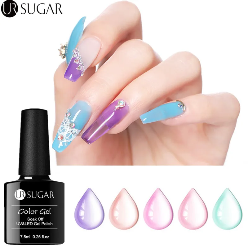 

UR SUGAR 7.5ml Jelly Color Gel Nail Polish Pink Pure Semi Permanent Vernis Nails Hybrid Varnish Nail Primer Soak Off UV LED Gel