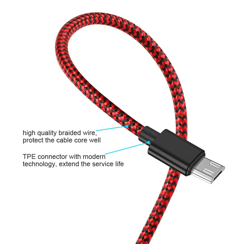 المصغّر usb كابل 2.4A سريع تهمة النايلون سلك البيانات الحبل كابل ل سامسونج هواوي الهاتف المحمول كابل شحن سريع لل Xiaomi