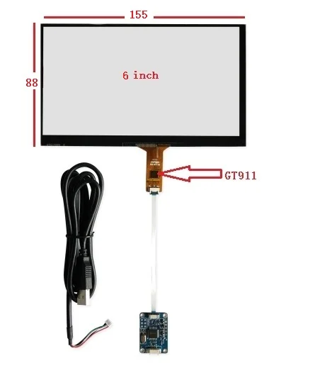 6 контактный емкостный сенсорный экран GT911 2*88 диагональю 155 дюйма Windows 7 8 10