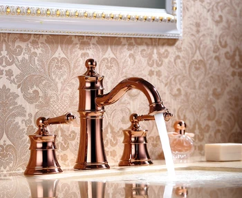

Free ship Rose gold 8 inch widespread 3 Holes bathroom Lavatory Sink faucet Lever handles tap deck mounted