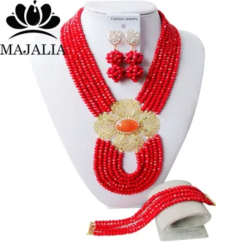 

Majalia Fashion Nigeria Wedding African Beads Jewelry Set Opaque red Crystal Necklace Bridal Jewelry Sets Free Shipping 6PO003
