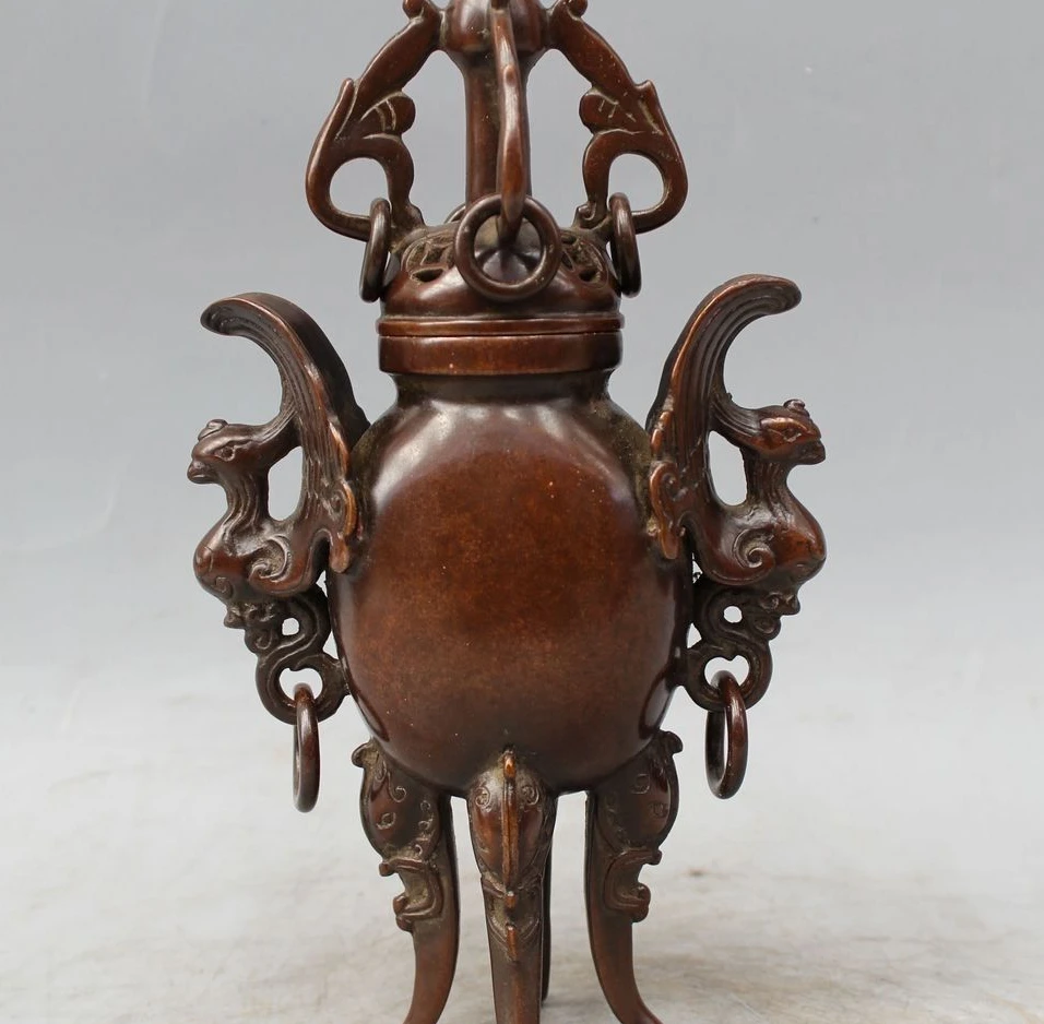 

5" Marked Chinese Ming Dynasty Palace Bronze Phoenix elephant Incense Burner Cen