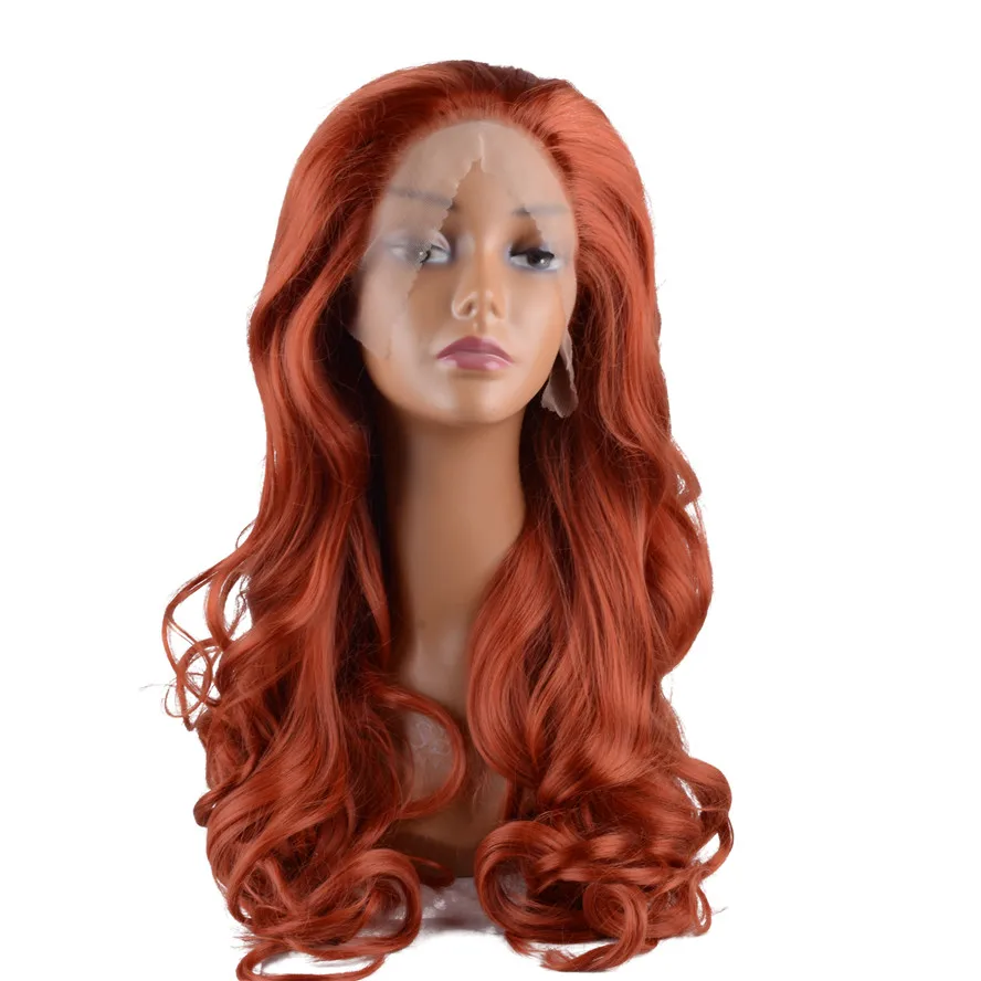 StrongBeauty Lace Front Wigs Long Curly Hair Light Red Synthetic Heat