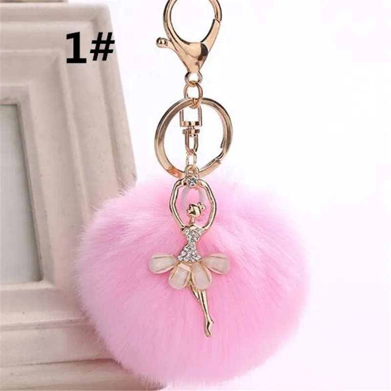 

Women Chaveiro Angel Keychain 8cm Fur Pom Pom Key Chain Faux Rabbit Hair Bulb Bag Car Pendant Key Ring B071