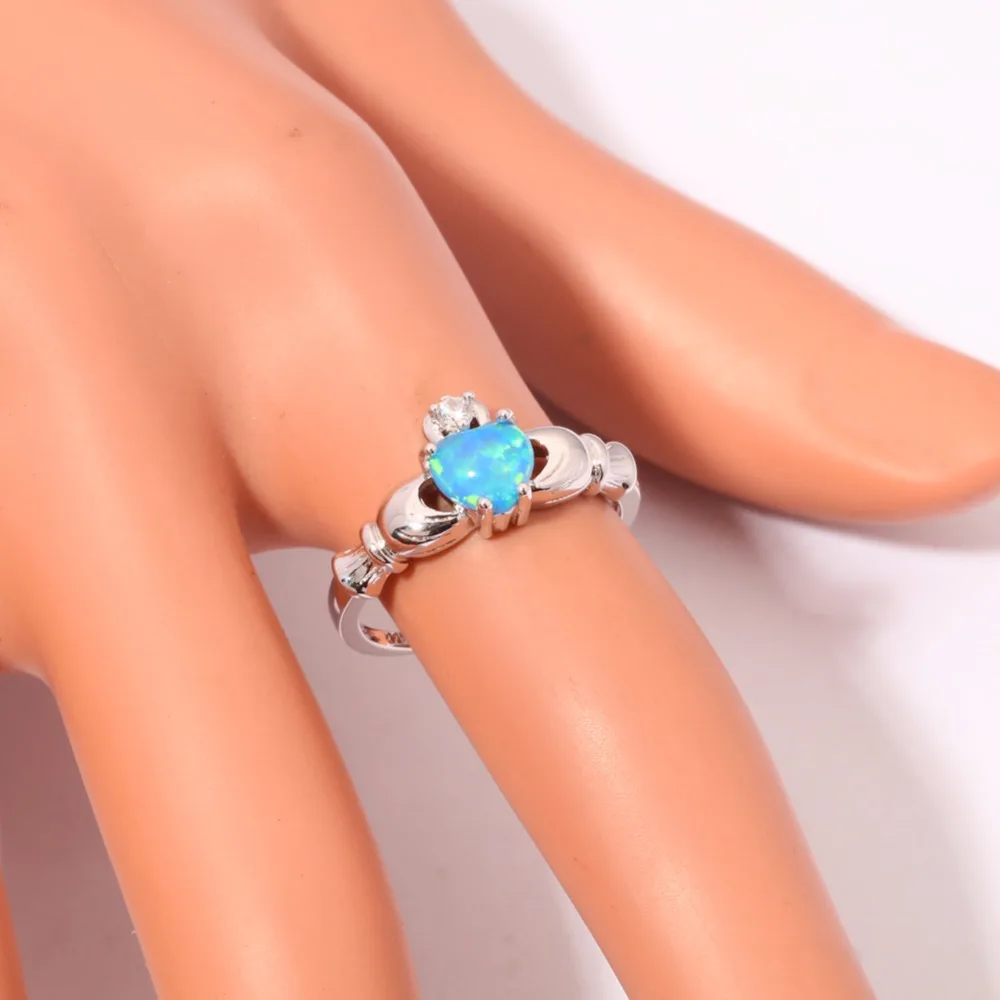 CiNily Created Blue Fire Opal Cubic Zirconia Silver Plated Wholesale Hot Sell for Women Jewelry Ring Size 7 8 OJ5307