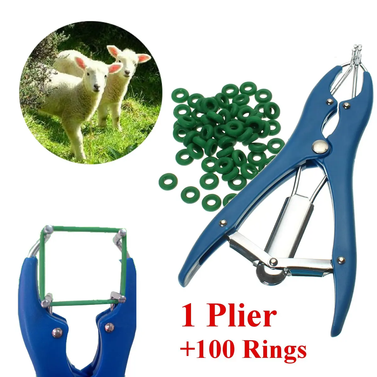 

1 Plier for Sheep Castration Banding Tail Applicator Marking Farm+100 Rings
