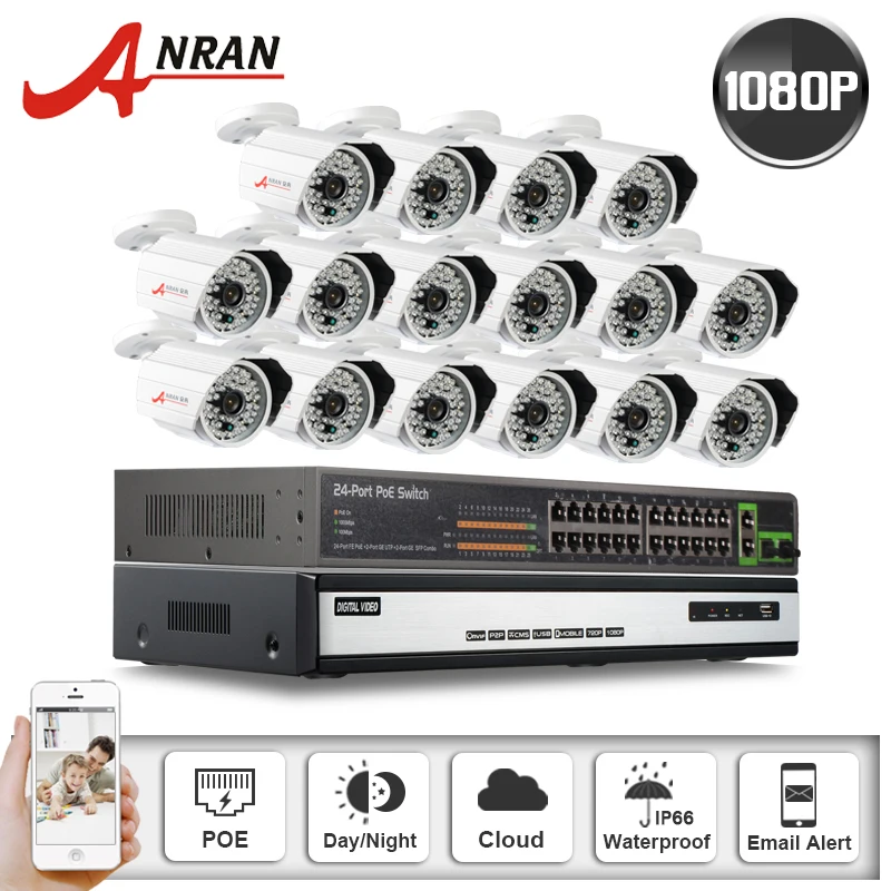

Onvif 16CH H.264 NVR 1080P HD 48 IR Outdoor Network POE IP Camera CCTV Security System Video Recorder 24CH POE Switch 6TB HDD