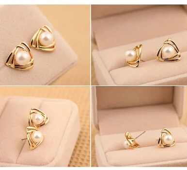 

ea612 2018 hot sale New Fashion Vintage Gold geometric triangle imitation pearl Earrings Female charm jewelry birthday gift