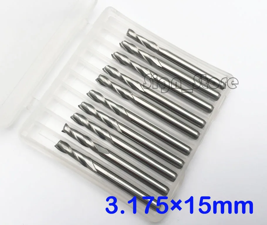 

10 pcs 3.175MM 1/8'' Carbide CNC Double Two Flute Spiral Bits 15mm milling cutter router bits for CNC Machine Engraving