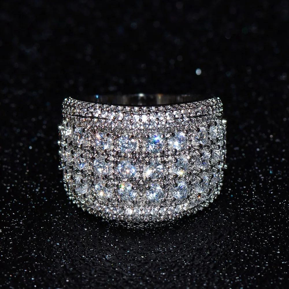 JUNXIN Male Female Big AAA Zircon Stone Ring Luxury White Gold Ring Fashion Jewelry Vintage Wedding Rings For Men And Women