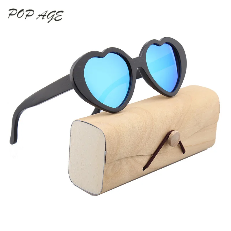 

POP AGE Black Sunglasses Women Brand Designer Eyewear Heart Shape Sunglass Women Polarized Mirror Oculos De Sol Feminino GB064