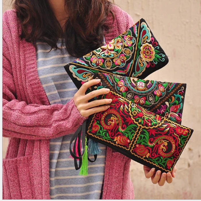 Carteira Senhora Estilo Nação Boho Étnico Bordado