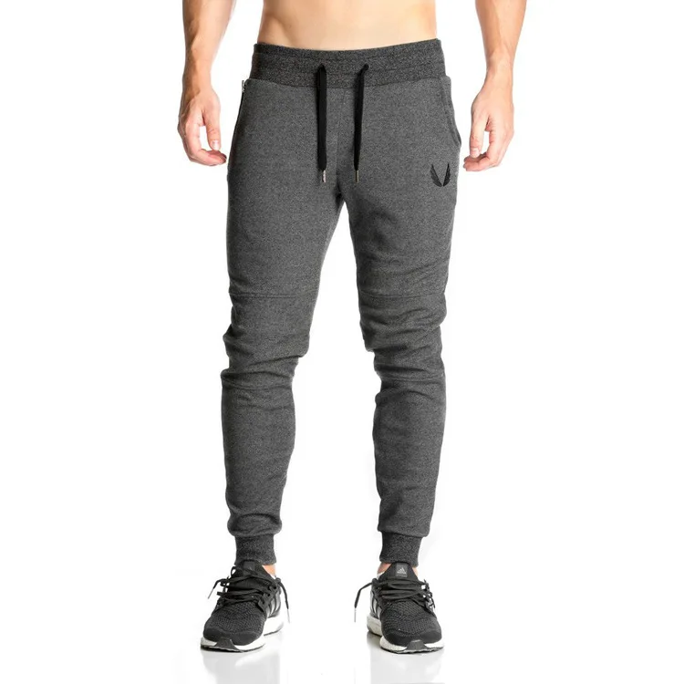 Muscle Boy Youth Fashion Daren Fitness Pants Men's New Closing Mouth Solid Color Feet Pants Casual Cotton Stretch Slim Pants - Цвет: Dark Gray