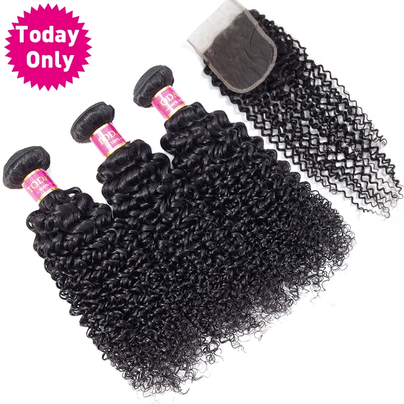 TODAY ONLY Malaysian Curly Hair 3 Bundles With Closure Kinky Curly Human Hair Bundles Malaysian Hair Bundles With Closure Remy
