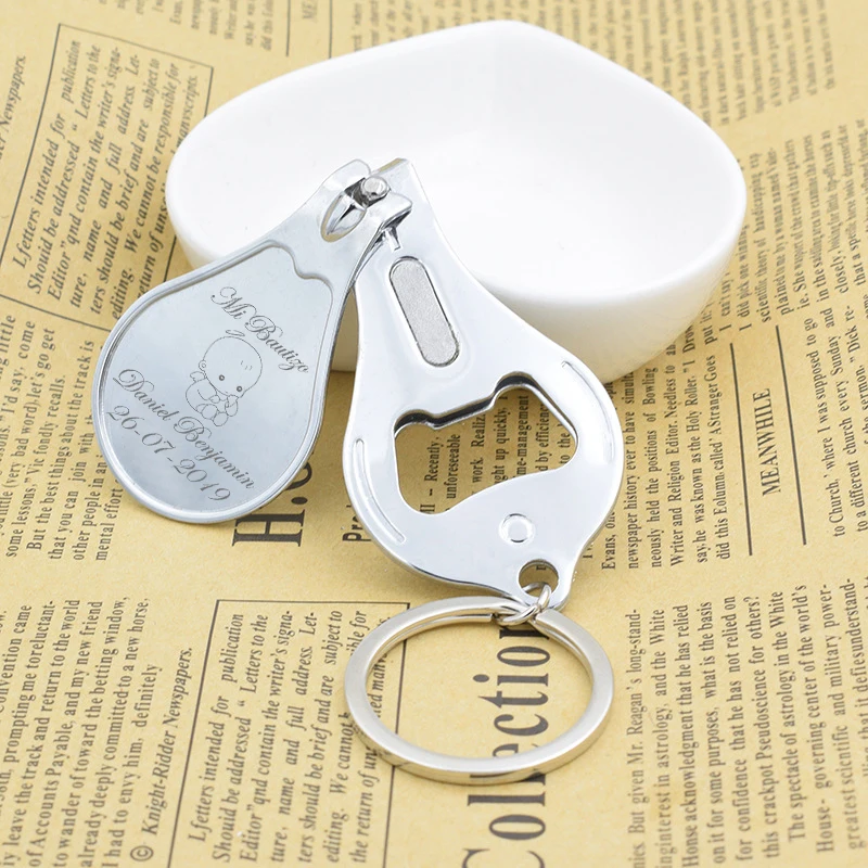 

Customized Gift Baptism Key Chain Nail Clipper Laser Engraved Fingernail Clipper Bottle Opener Christening Baptism Favor 20pcs